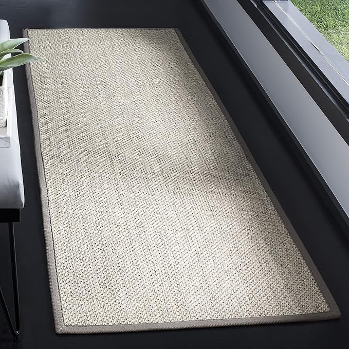 SAFAVIEH Natural Fiber Collection Runner Rug - 2'6" x 14', Marble & Khaki, Border Sisal Design, Easy Care, Ideal for High Traffic Areas in Living Room, Bedroom (NF143E)