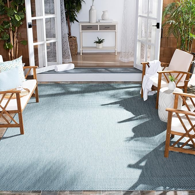 SAFAVIEH Courtyard Collection 7'1" Square Aqua/Grey CY8521 Indoor/ Outdoor Waterproof Easy Cleaning Patio Backyard Mudroom Area Rug