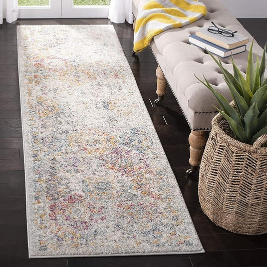 SAFAVIEH Madison Collection Runner Rug - 2'3" x 20', Grey & Gold, Boho Chic Distressed Design, Non-Shedding & Easy Care, Ideal for High Traffic Areas in Living Room, Bedroom (MAD611F)