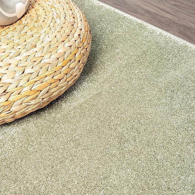 JONATHAN Y SEU100O-28 Haze Solid Low-Pile Indoor Runner-Rug, Coastal, Bohemian, Minimalist Easy-Washing,Bedroom,Kitchen,Living Room,Non Shedding, Green, 2 X 8