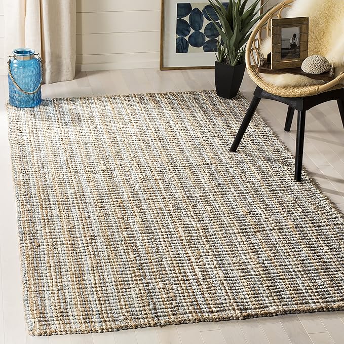 SAFAVIEH Natural Fiber Collection Area Rug - 10' x 14', Grey & Natural, Handmade Chunky Textured Jute 0.75-inch Thick, Ideal for High Traffic Areas in Living Room, Bedroom (NF447K)