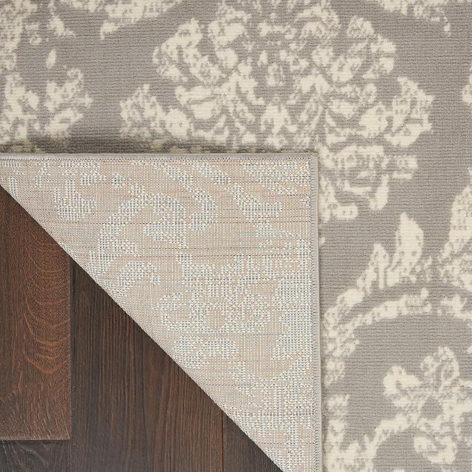 Nourison Jubilant Damask Grey 4' x 6' Area--Rug, Easy--Cleaning, Non Shedding, Bed Room, Living Room, Dining Room, Kitchen (4x6)