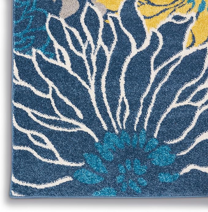 Nourison Passion Blue 9' x 12' Area Rug, Floral, Farmhouse, Easy Cleaning, Non Shedding, Bed Room, Living Room, Dining Room, Kitchen (9x12)