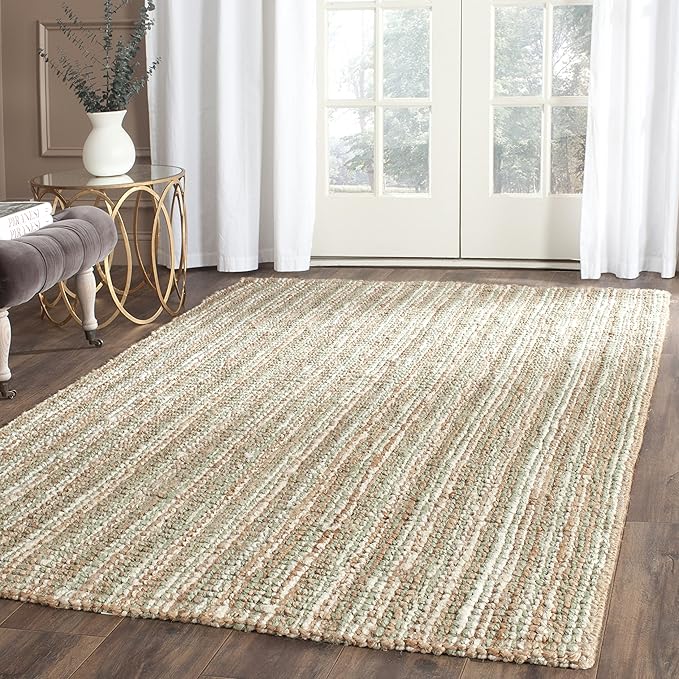 SAFAVIEH Natural Fiber Collection Area Rug - 8' x 10', Sage & Natural, Handmade Chunky Textured Jute 0.75-inch Thick, Ideal for High Traffic Areas in Living Room, Bedroom (NF447S)
