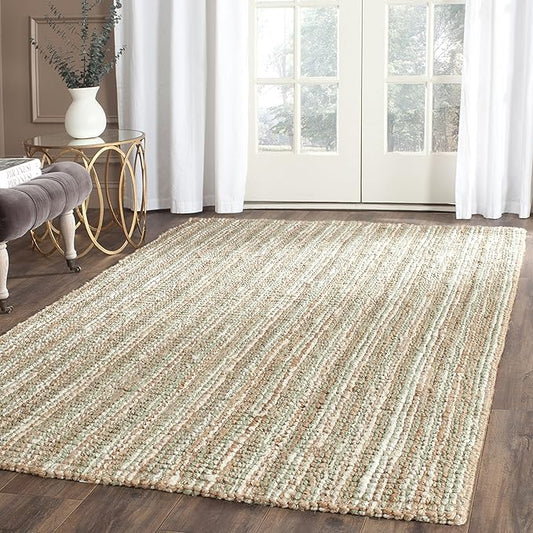 SAFAVIEH Natural Fiber Collection Accent Rug - 4' x 6', Sage & Natural, Handmade Chunky Textured Jute 0.75-inch Thick, Ideal for High Traffic Areas in Entryway, Living Room, Bedroom (NF447S)