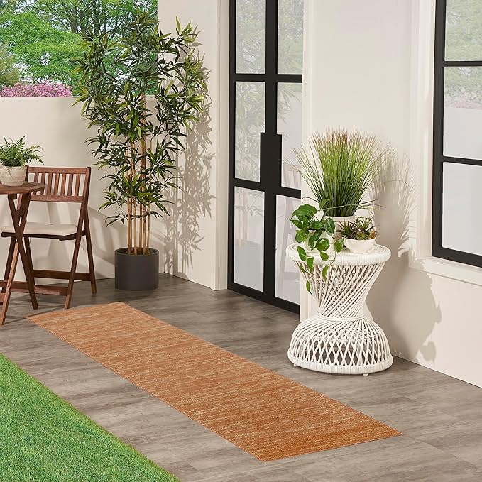 Nourison Essentials Indoor/Outdoor Rust 2'2" x 7'6 Area Rug, Easy Cleaning, Non Shedding, Bed Room, Living Room, Dining Room, Backyard, Deck, Patio (2x8)