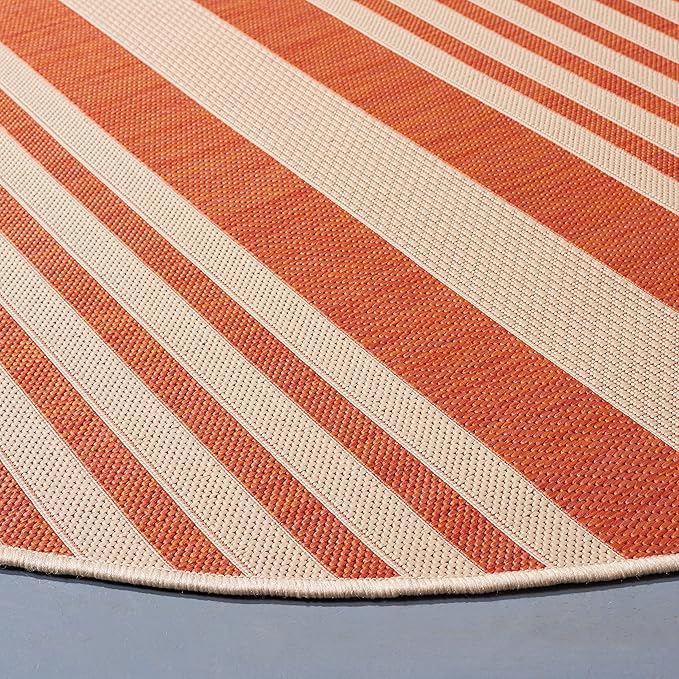 SAFAVIEH Courtyard Collection 4' Round Terracotta/Beige CY6062 Stripe Indoor/ Outdoor Patio Backyard Mudroom Area Rug