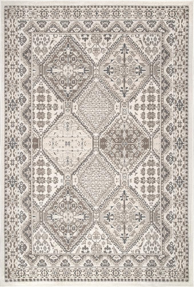 nuLOOM 10x14 Becca Traditional Tiled Area Rug, Beige, Faded Transitional Design, Stain Resistant, For Bedroom, Dining Room, Living Room, Hallway, Office, Kitchen, Entryway