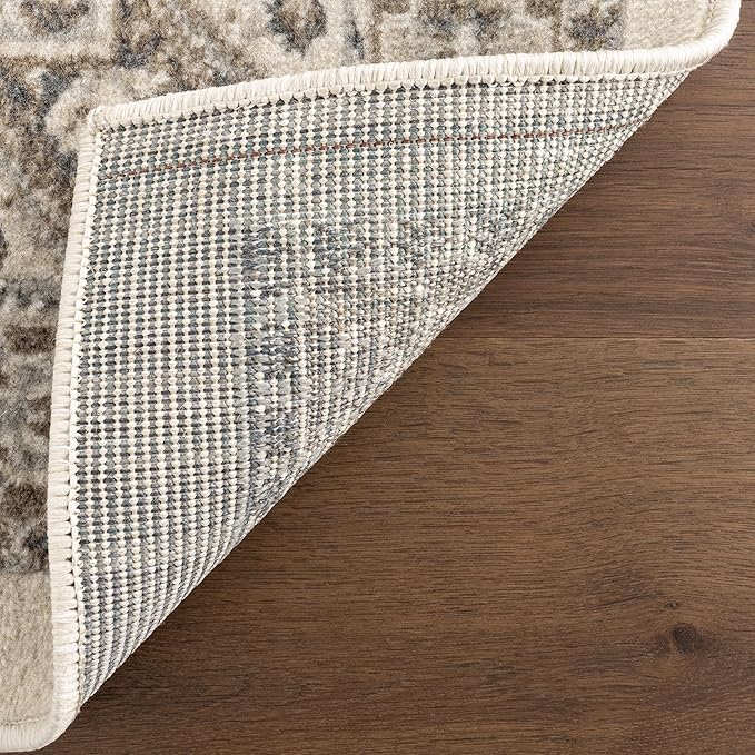 nuLOOM 8' Round Becca Traditional Tiled Area Rug, Becca Beige, Faded Transitional Design, Stain Resistant, for Bedroom, Dining Room, Living Room, Hallway, Office, Kitchen, Entryway