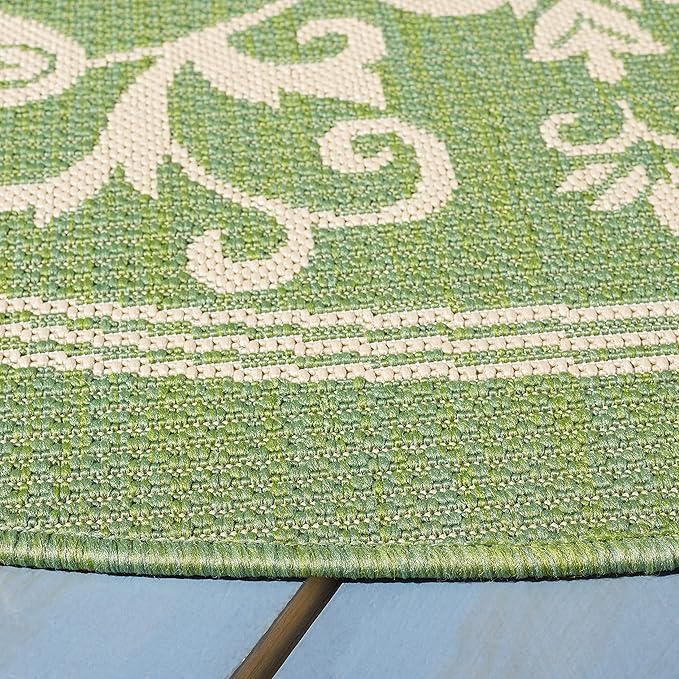SAFAVIEH Courtyard Collection 4' Round Olive / Natural CY2098 Scroll Indoor/ Outdoor Waterproof Easy Cleaning Patio Backyard Mudroom Area Rug