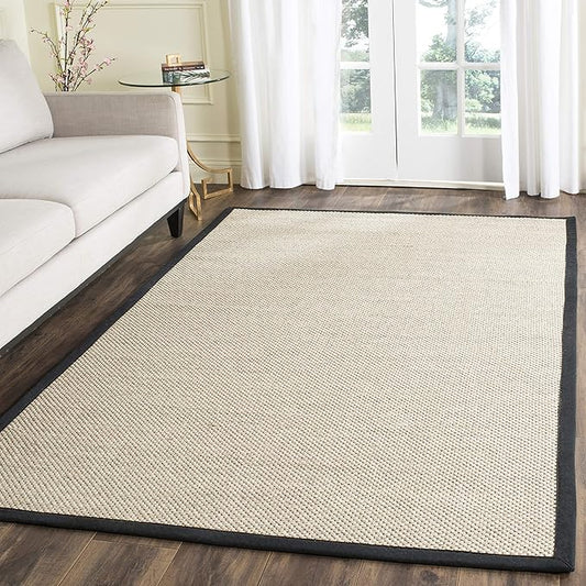 Safavieh Natural Fiber Collection Area Rug - 6' x 8', Marble & Black, Sisal with Cotton Border, Ideal for The Living Room, Bedroom, Dining Room (NF143A-68)