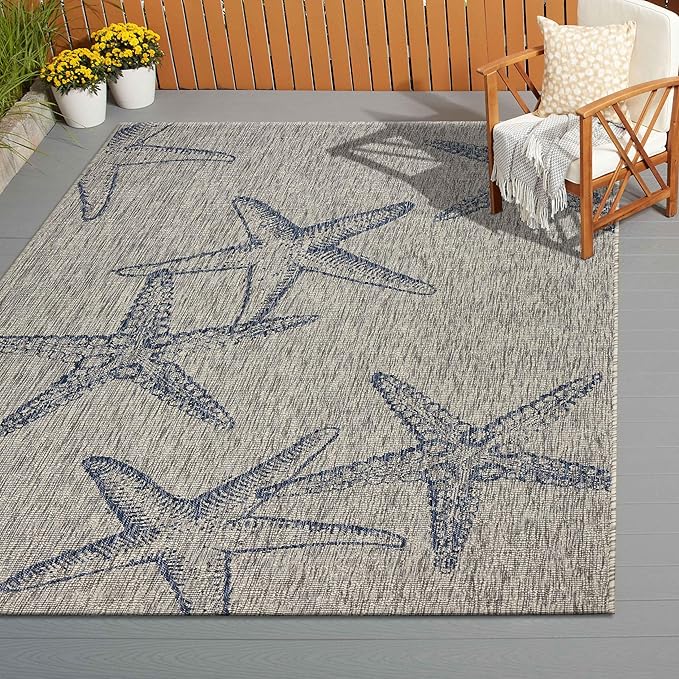LR Home Captiva Starry Shores Indoor/Outdoor Area Rug, 7'9" x 9'5", Gray/Navy