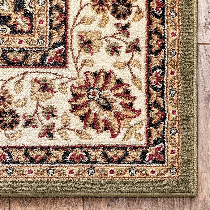 Well Woven Barclay Collection Medallion Kashan Green 2x7 Runner Rug - for Hallways, Kitchens, and Entryways