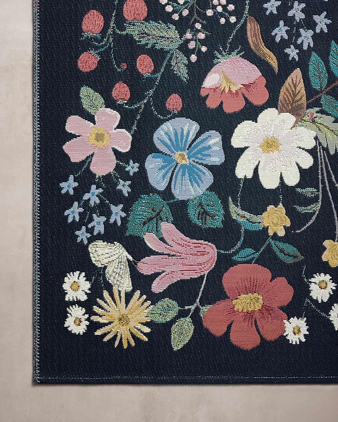 Loloi Rifle Paper Co. Perennial Collection Strawberry Fields PRN-02 Black/Navy 3'-11" x 5'-11" Indoor/Outdoor Accent Rug