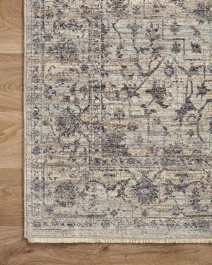 Loloi Sorrento Collection 7'-10" x 7'-10" Round Accent Rug in Mist/Charcoal - Vintage Inspired Patterned Area Rug, Unique Area Rug for Living Room, Bedroom, Dining Area