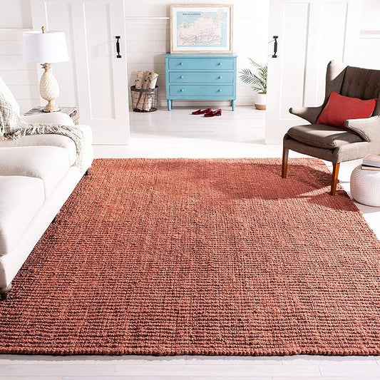 Safavieh Natural Fiber Collection 10' Square Rust NF447C Handmade Chunky Textured Premium Jute 0.75-inch Thick Area Rug