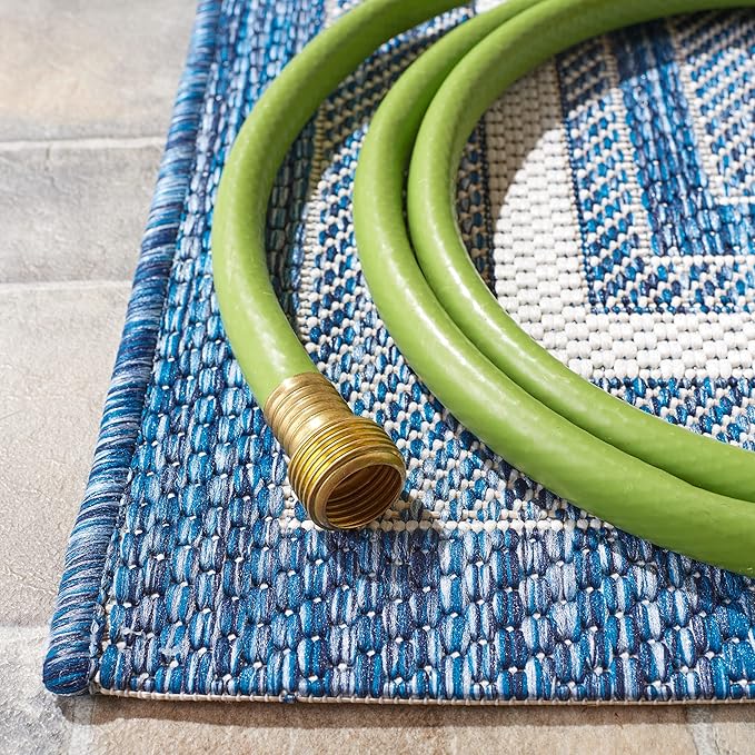 SAFAVIEH Courtyard Collection Runner Rug - 2'3" x 14', Ivory & Navy, Non-Shedding & Easy Care, Indoor/Outdoor & Washable-Ideal for Patio, Backyard, Mudroom (CY8475-53412)