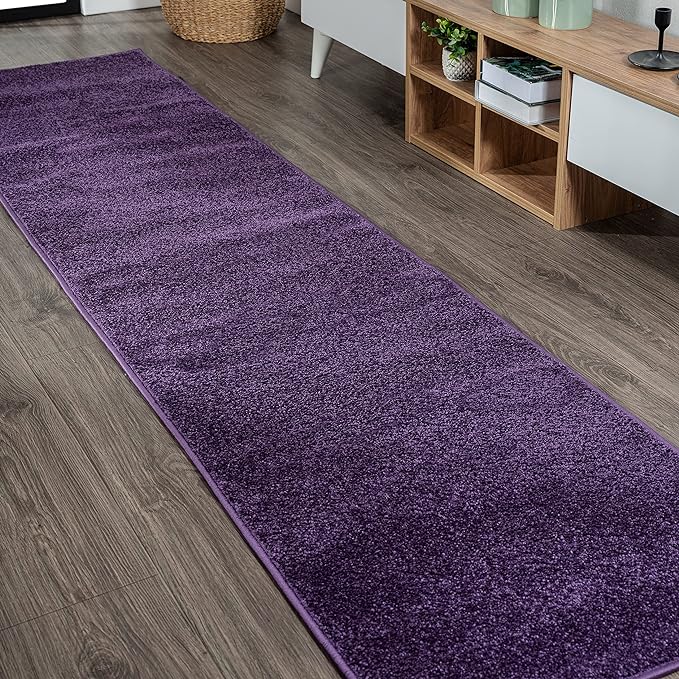 JONATHAN Y SEU100N-210 Haze Solid Low-Pile Indoor Runner -Rug, Coastal, Bohemian, Minimalist Easy -Cleaning,Bedroom,Kitchen,Living Room,Non Shedding, Purple, 2 X 10