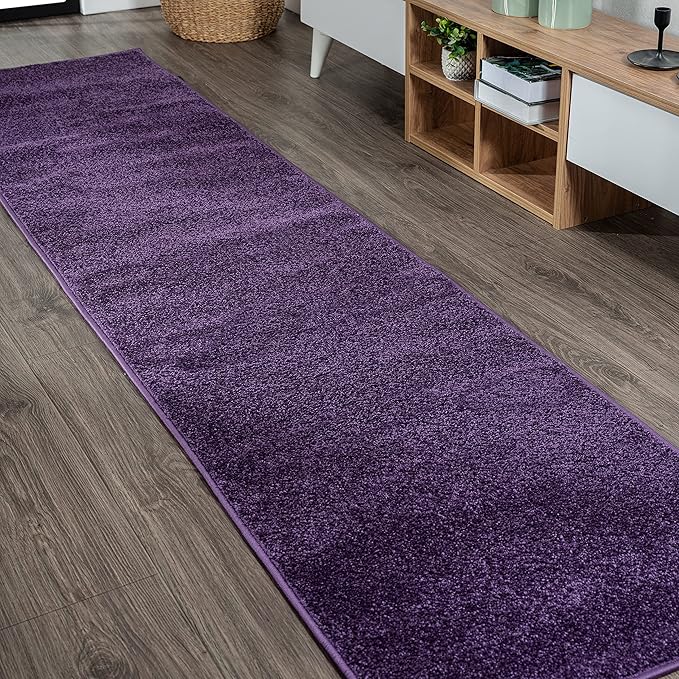 JONATHAN Y SEU100N-214 Haze Solid Low-Pile Indoor Runner Rug, Coastal, Bohemian, Minimalist, Classic, Casual for Bedroom,Kitchen,Living Room,Non Shedding,Easy-Washing, Purple, 2 X 14