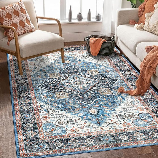 3x5 Area Rugs, Vintage Boho Rug Non-Slip Rug Non-Shedding Carpet Stain Resistant Washable Rug Indoor Floor Carpet for Living Room Bedroom Dining Room Kitchen Entryway