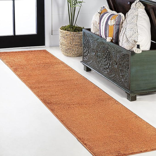 JONATHAN Y SEU100M-212 Haze Solid Low-Pile Indoor Runner Rug, Coastal, Bohemian, Minimalist, Classic, Casual for Bedroom,Kitchen,Living Room,Non Shedding,Easy-Washing, Orange, 2 X 12