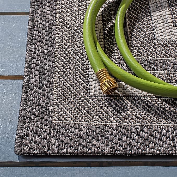 SAFAVIEH Courtyard Collection 4' x 5'7' Light Grey/Black CY8475 Indoor/ Outdoor Patio Backyard Mudroom Accent Rug