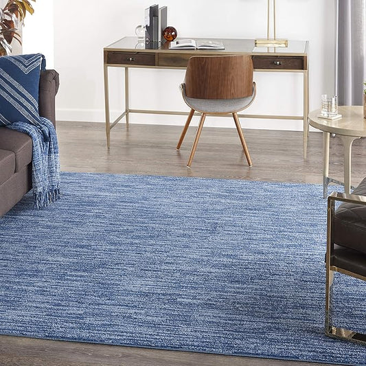 Nourison Essentials Indoor/Outdoor Navy Blue 7' x Square Area Rug, Easy Cleaning, Non Shedding, Bed Room, Living Room, Dining Room, Backyard, Deck, Patio (7 Square)