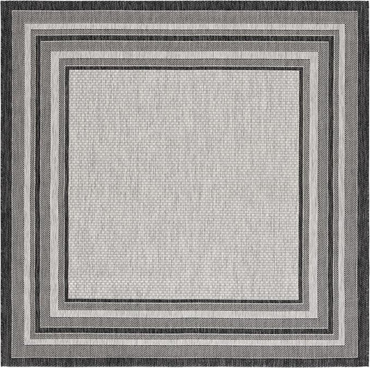 SAFAVIEH Courtyard Collection Area Rug - 7'10" Square, Light Grey & Black, Indoor/Outdoor, Weather Resistant & Washable, Ideal for Patio, Backyard, Mudroom, Deck (CY8475)