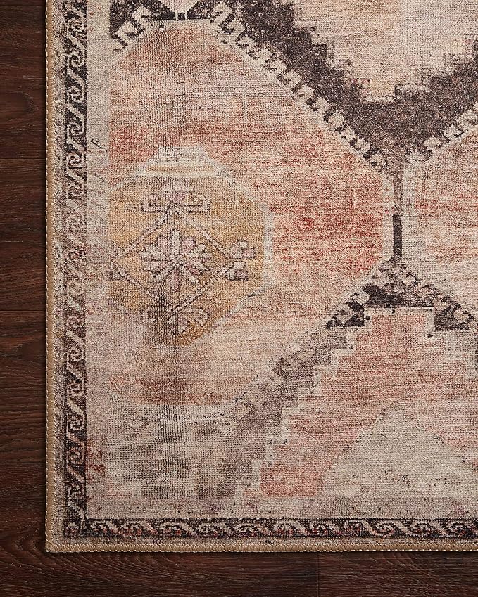 Loloi II Wynter Collection WYN-08 Graphite/Blush 2'-6" x 7'-6", .13" Thick, Runner Rug, Soft, Durable, Printed, Vintage Inspired, Low Pile, Non-Shedding, Easy Clean, Living Room Rug