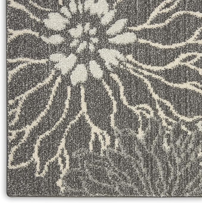 Nourison Passion Charcoal/Blue 1'10" x 6' Area Rug, Floral, Farmhouse, Easy Cleaning, Non Shedding, Bed Room, Living Room, Dining Room, Kitchen, (6' Runner)