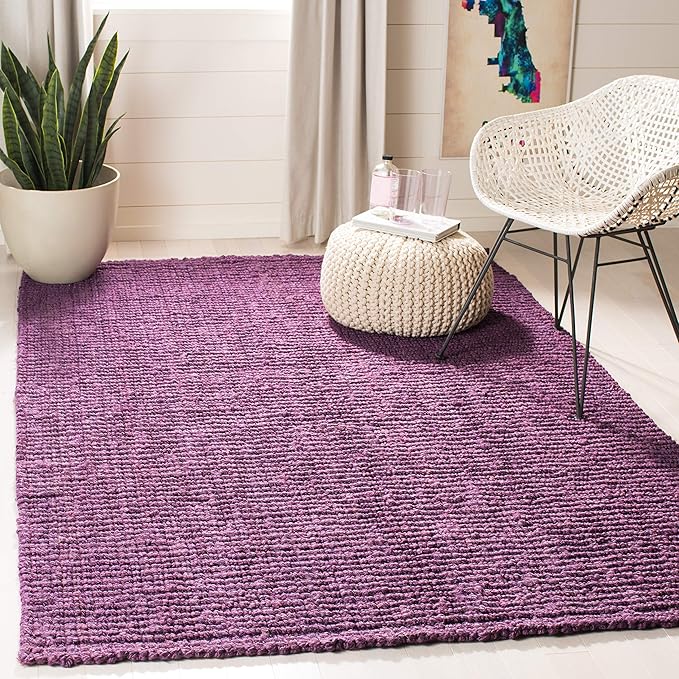 SAFAVIEH Natural Fiber Collection Accent Rug - 3' x 5', Purple, Handmade Chunky Textured Jute 0.75-inch Thick, Ideal for High Traffic Areas in Entryway, Living Room, Bedroom (NF447B)