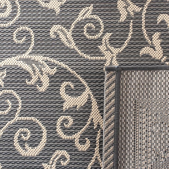 SAFAVIEH Courtyard Collection Runner Rug - 2'3" x 8', Grey & Natural, Scroll Design, Non-Shedding & Easy Care, Indoor/Outdoor & Washable-Ideal for Patio, Backyard, Mudroom (CY2098-3606)