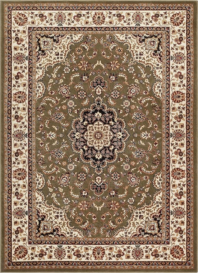 Well Woven Barclay Collection Medallion Kashan Green 9x12 Area Rug - for Living Room, Bedroom, and Dining Room