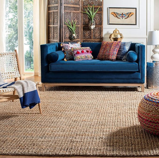 SAFAVIEH Natural Fiber Collection Area Rug - 9' Square, Natural, Handmade Chunky Textured Jute 0.75-inch Thick, Ideal for High Traffic Areas in Living Room, Bedroom (NF447A)
