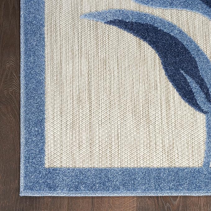 Nourison Aloha Outdoor Blue Grey 2'3" x 12' Area Rug, Easy Cleaning, Non Shedding, Bed Room, Living Room, Dining Room, Deck, Backyard, Patio (2x12)