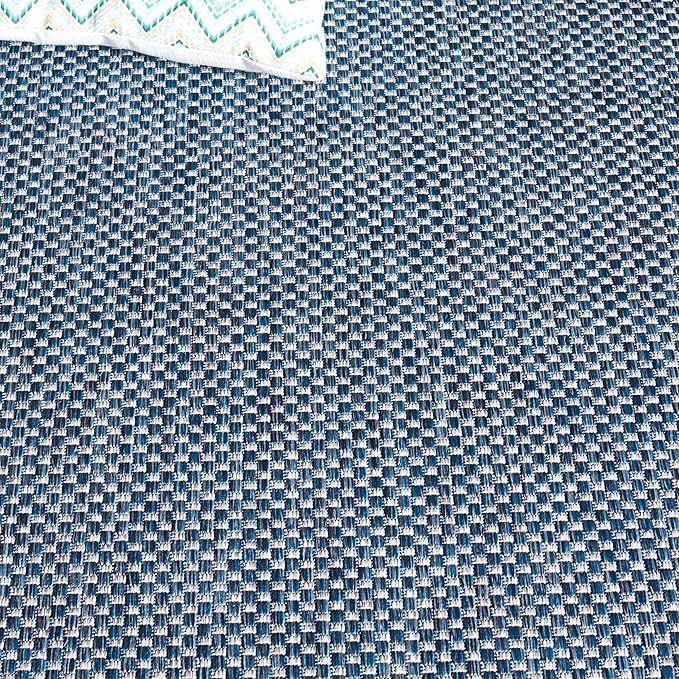 SAFAVIEH Courtyard Collection Area Rug - 6'7" x 9'6", Navy & Grey, Non-Shedding & Easy Care, Indoor/Outdoor & Washable-Ideal for Patio, Backyard, Mudroom (CY8521-36821)