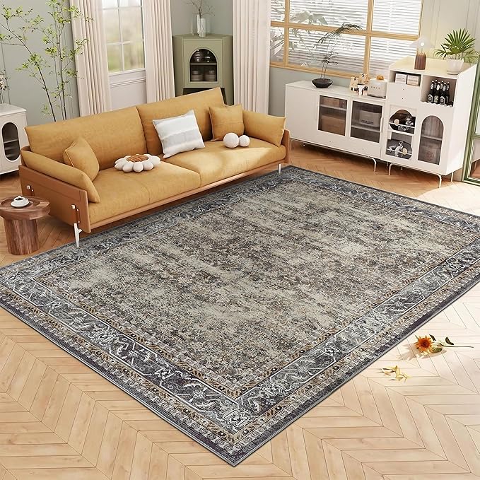 5x7 ft Washable Non-Slip Area Rug - Soft Boho Design for Indoor/Outdoor Use, Perfect for Living Room, Bedroom, Patio, Office, Kitchen, Entryway & Kids' Rooms - Brown