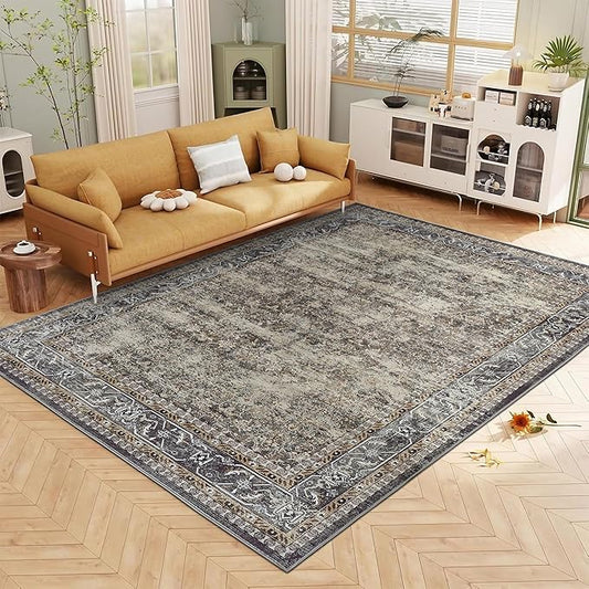 5x7 ft Washable Non-Slip Area Rug - Soft Boho Design for Indoor/Outdoor Use, Perfect for Living Room, Bedroom, Patio, Office, Kitchen, Entryway & Kids' Rooms - Brown