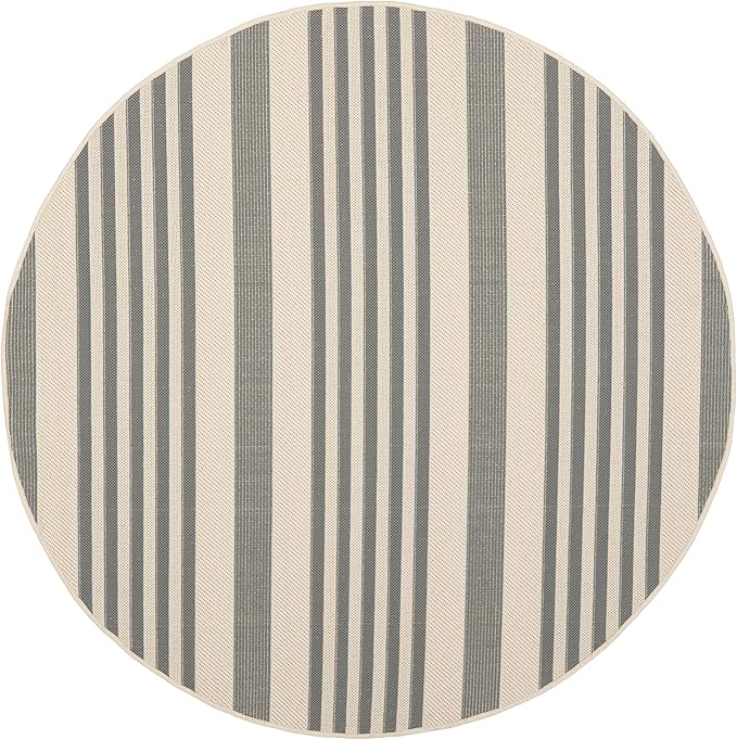 SAFAVIEH Courtyard Collection 5'3" Round Grey/Bone CY6062 Stripe Indoor/ Outdoor--Waterproof Easy--Cleaning Patio Backyard Mudroom Area--Rug