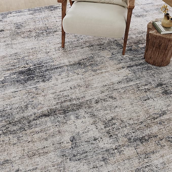 5x7 Living Room Rugs Machine Washable Gray Hallway Area Rug Indoor Accent Rug Abstract Low Pile Carpet Distressed Throw Aesthetic Rug Bedroom Office Dining Room Kitchen Laundry Room Non Slip