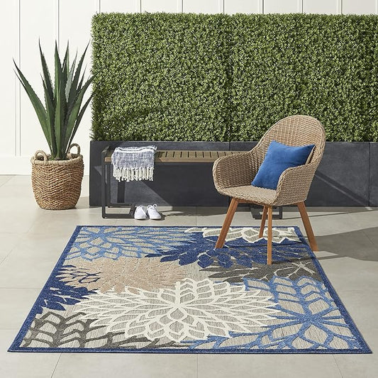 Nourison Aloha 5'3" x 7'5" Fabric Indoor/Outdoor Rug in Blue/Multi-Color