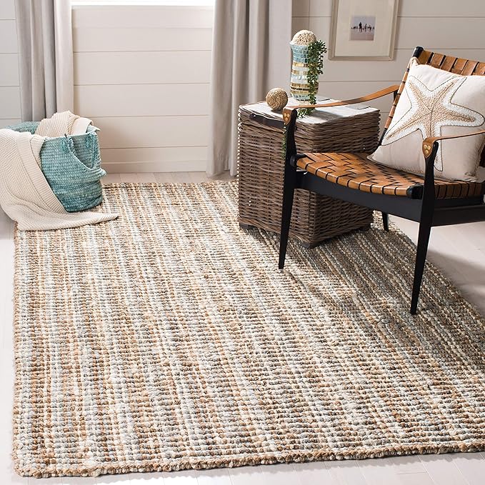 Safavieh Natural Fiber Collection X-Large Area Rug - 11' x 15', Grey & Natural, Handmade Chunky Textured Jute 0.75-inch Thick, Ideal for High Traffic Areas in Living Room, Bedroom (NF447K)