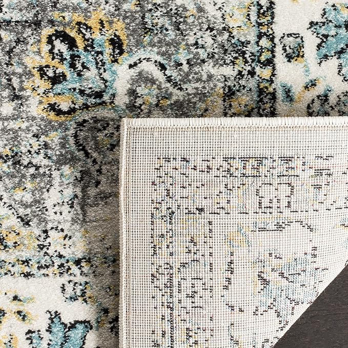 SAFAVIEH Evoke Collection 3' x 5' Grey / Gold EVK220B Shabby Chic Oriental Medallion Non-Shedding Living Room Bedroom Accent Rug