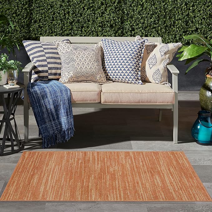 Nourison Essentials Indoor/Outdoor Rust 3' x 5' Area Rug, Easy Cleaning, Non Shedding, Bed Room, Living Room, Dining Room, Backyard, Deck, Patio (3x5)