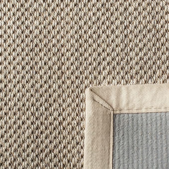 SAFAVIEH Natural Fiber Collection Area Rug - 8' Square, Marble & Beige, Border Sisal Design, Easy Care, Ideal for High Traffic Areas in Living Room, Bedroom (NF143C)