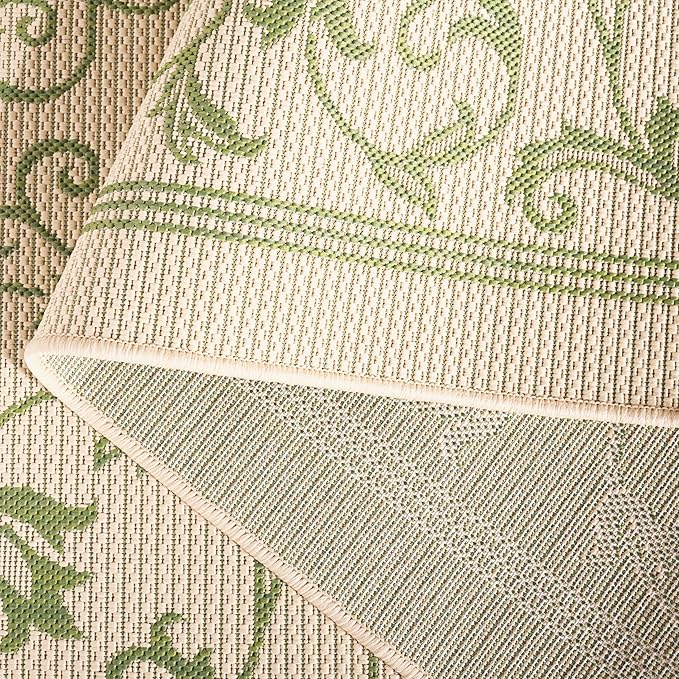 SAFAVIEH Courtyard Collection Runner Rug - 2'3" x 8', Natural & Olive, Scroll Design, Non-Shedding & Easy Care, Indoor/Outdoor & Washable-Ideal for Patio, Backyard, Mudroom (CY2098-1E01)