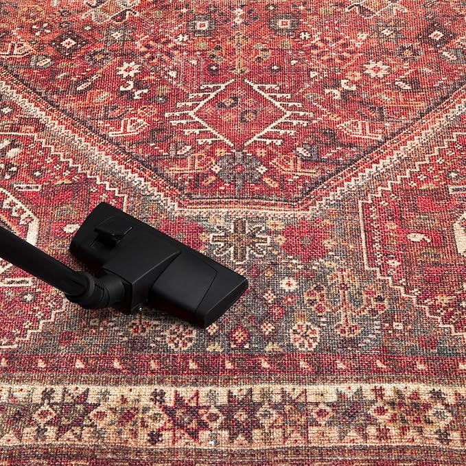 Keen Home Design Machine Washable Area Rugs with Non-Slip Backing, Ideal for Hallway, Living Room, Bedroom, Kitchen and Laundry Room, Vintage Moroccan and Low Pile Rug - (2'6'' x 12'), Red/Brown