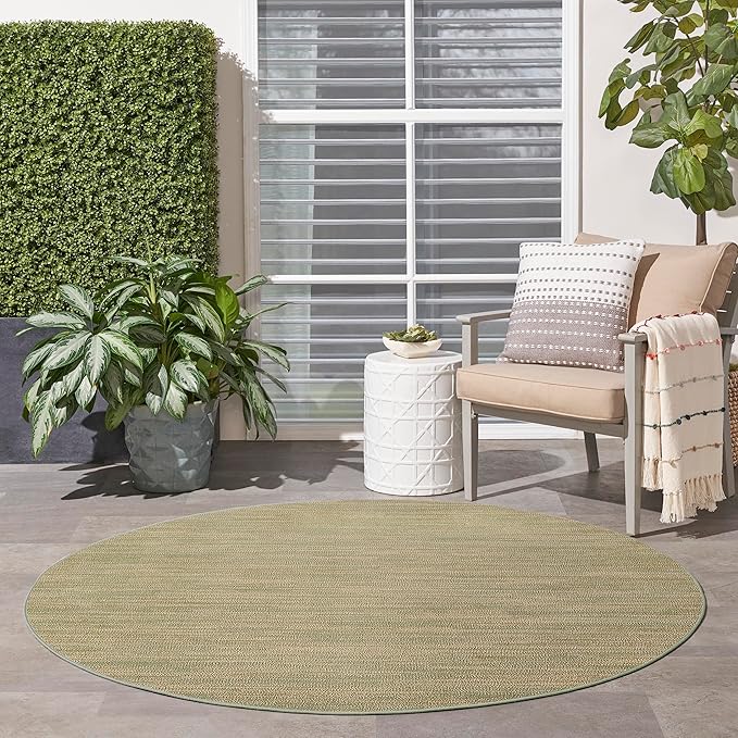 Nourison Essentials Indoor/Outdoor Green Gold 8' x Round Area Rug, Easy Cleaning, Non Shedding, Bed Room, Living Room, Dining Room, Backyard, Deck, Patio (8 Round)