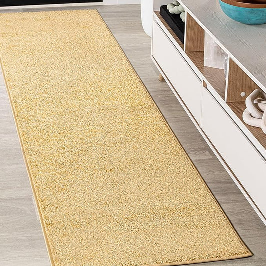 JONATHAN Y SEU100B-212 Haze Solid Low-Pile Indoor Runner Rug, Coastal, Bohemian, Minimalist, Classic, Casual for Bedroom,Kitchen,Living Room,Non Shedding,Easy-Washing, Yellow, 2 X 12