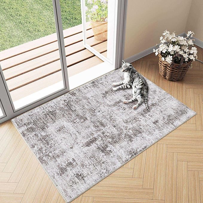 4x6 Entryway Rug Grey Hallway Area Rug Machine Washable Abstract Low Pile Carpet Bedroom Living Room Office Dining Room Kitchen Laundry Room Non Slip